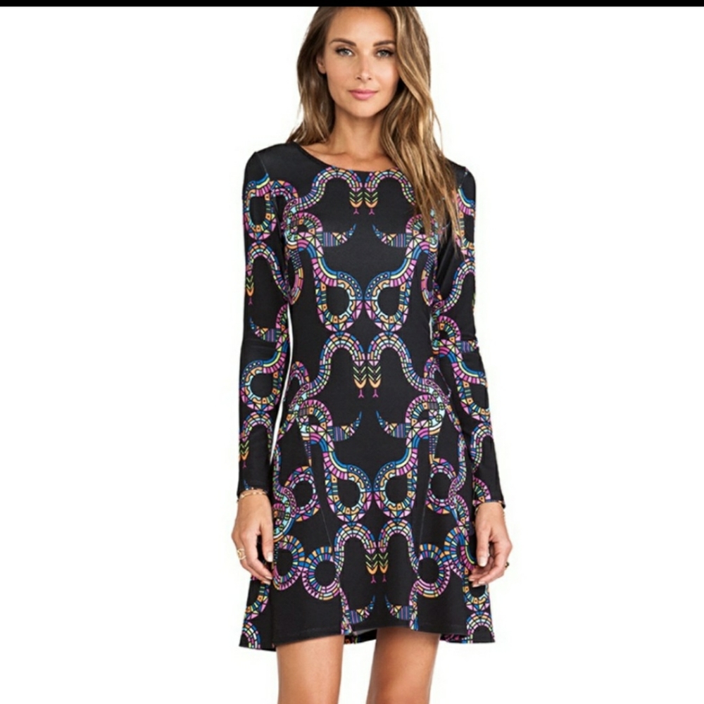 NEW MARA HOFFMAN Black Snake Ballerina Long Sleeve Dress XS